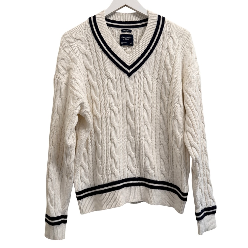 Abercrombie & Fitch Oversized Cable‎ Knit Sweater Women Small V-Neck Fisherman